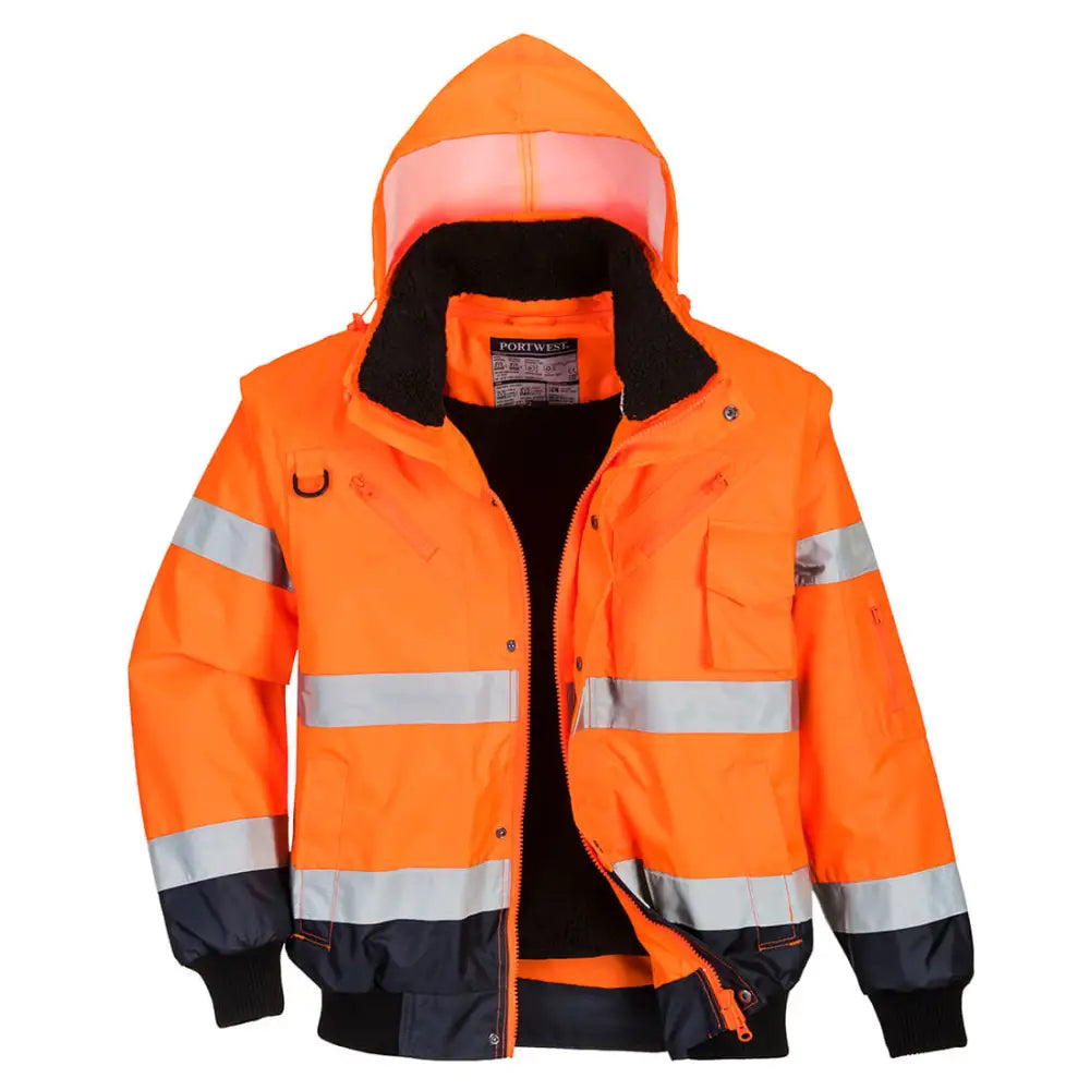 Portwest Hi-Vis 3-in-1 Contrast Bomber Jacket - Orange/Navy / 4XL