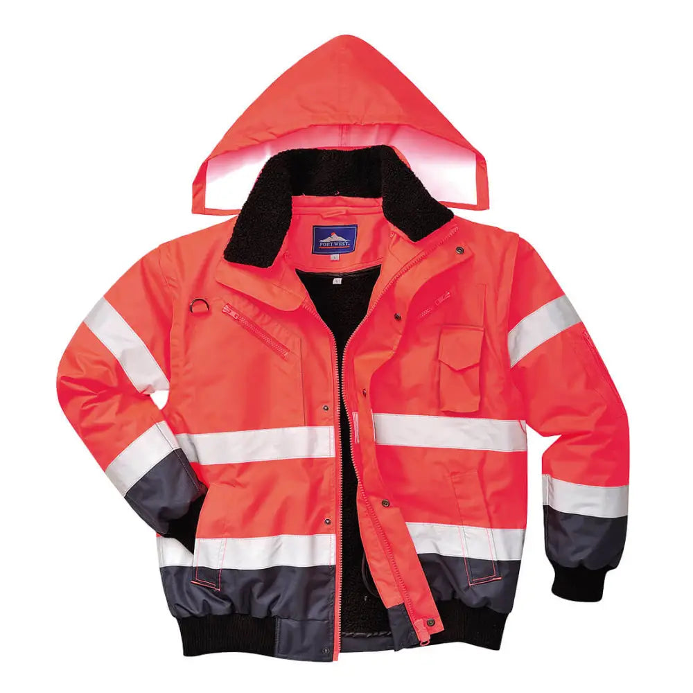 Portwest Hi-Vis 3-in-1 Contrast Bomber Jacket - Orange/Navy / 4XL