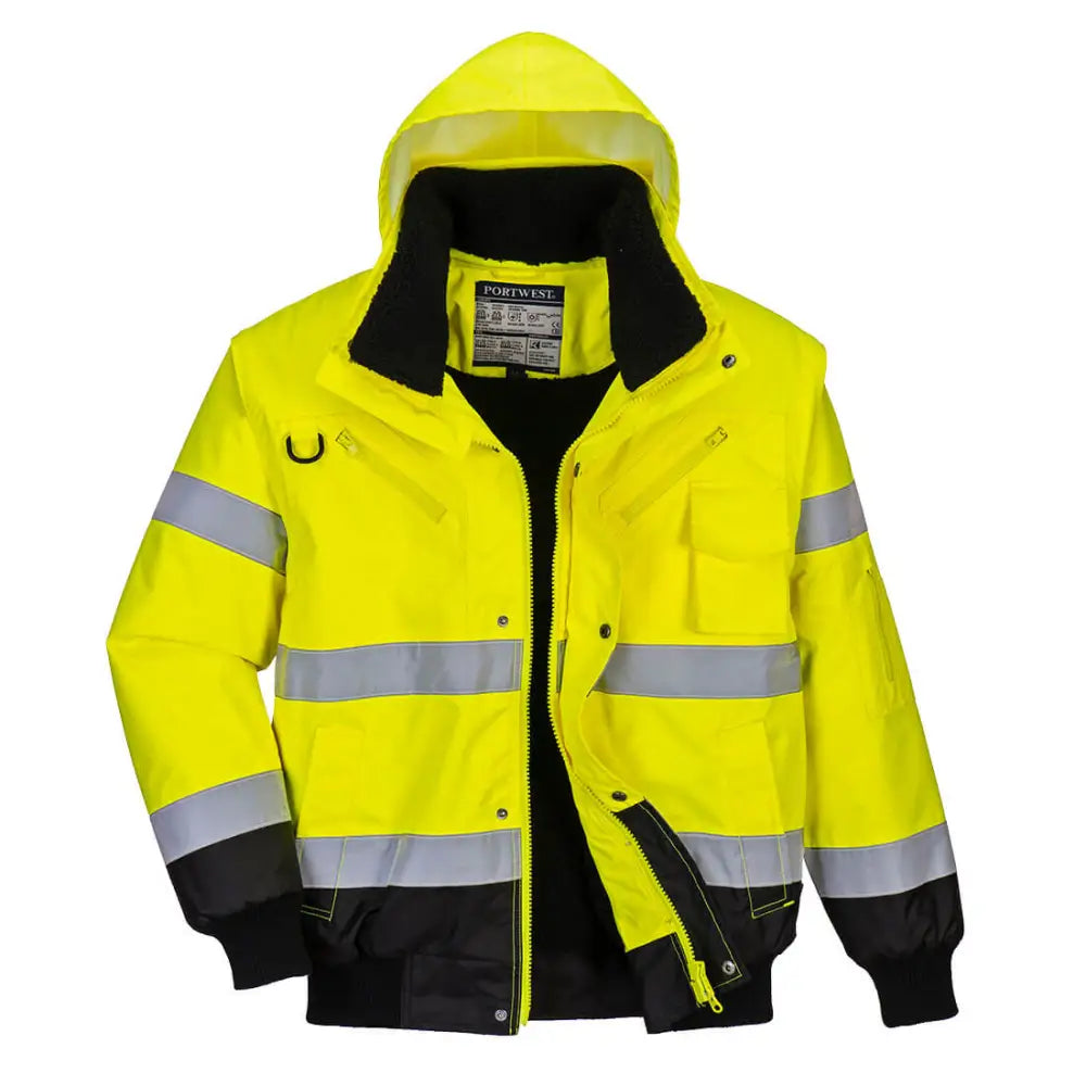 Portwest Hi-Vis 3-in-1 Contrast Bomber Jacket - Yellow/Black / L