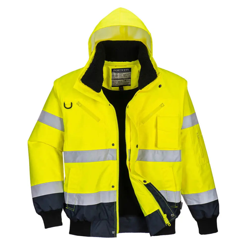 Portwest Hi-Vis 3-in-1 Contrast Bomber Jacket - Yellow/Navy / 4XL