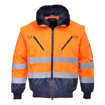 Portwest Hi-Vis 3-in-1 Contrast Pilot Jacket - Orange/Navy / 4XL