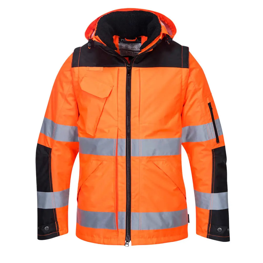 Portwest Hi-Vis 3-in-1 Contrast Winter Pro Jacket - Orange/Black / L