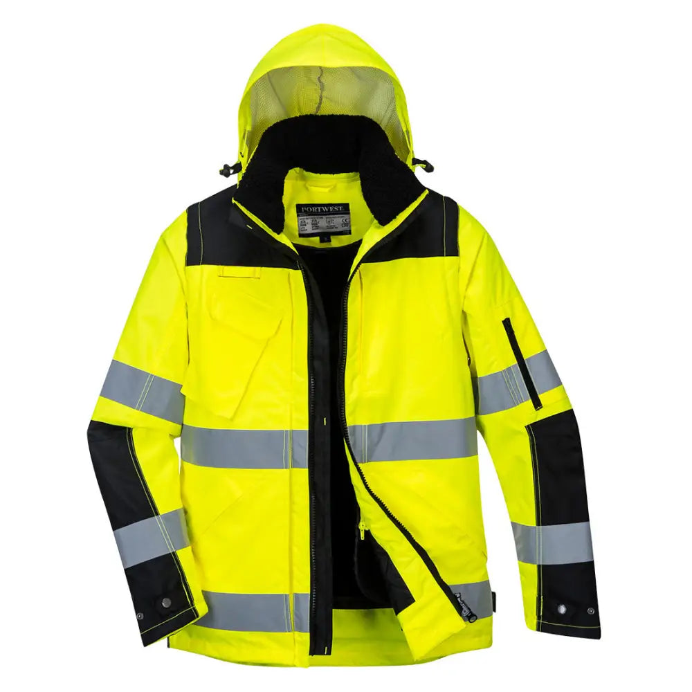 Portwest Hi-Vis 3-in-1 Contrast Winter Pro Jacket - Yellow/Black / L