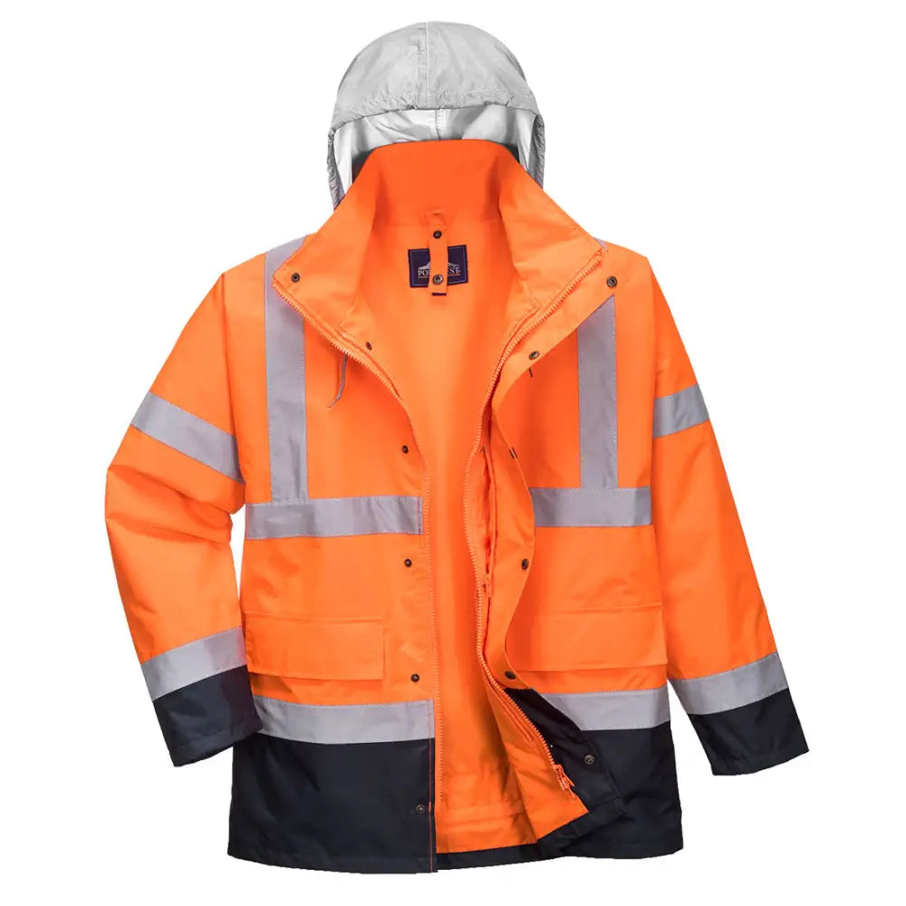 Portwest Hi-Vis 4-in-1 Contrast Traffic Jacket - Orange/Navy / L