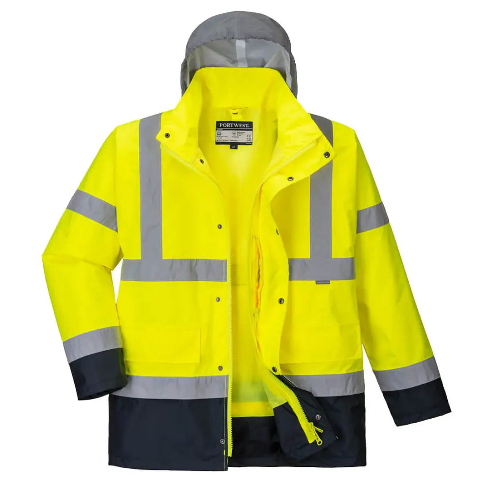 Portwest Hi-Vis 4-in-1 Contrast Traffic Jacket - Yellow/Navy / L