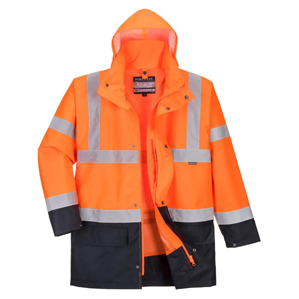 Portwest Hi-Vis 5-in-1 Contrast Essential Jacket - Orange/Navy / 4XL