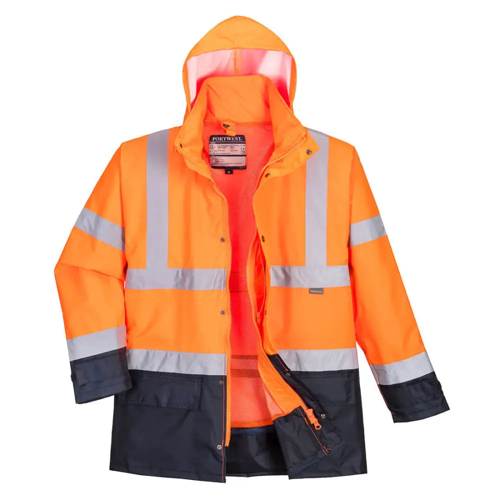 Portwest Hi-Vis 5-in-1 Contrast Executive Jacket - Orange/Navy / 4XL
