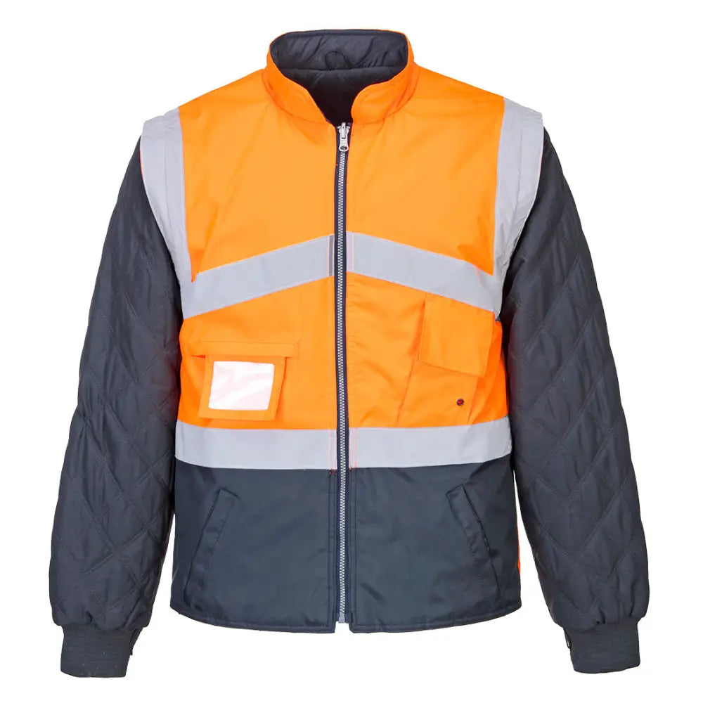 Portwest Hi-Vis Breathable 2-in-1 Contrast Reversible Jacket - Orange/Navy / L