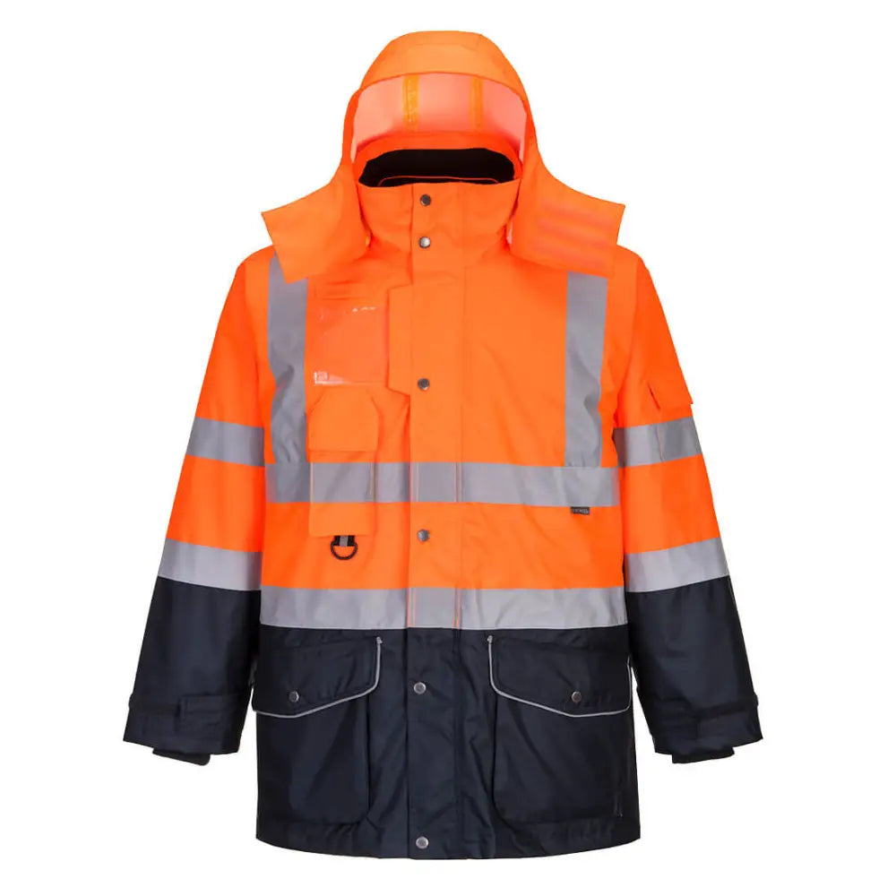 Portwest Hi-Vis Breathable 7-in-1 Contrast Traffic Jacket - Orange/Navy / 4XL