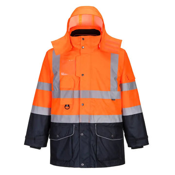 Portwest Hi-Vis Breathable 7-in-1 Contrast Traffic Jacket - Orange/Navy / 4XL