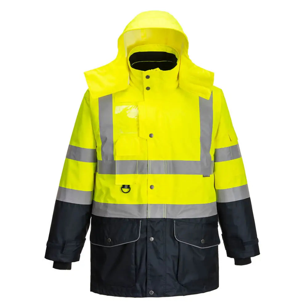 Portwest Hi-Vis Breathable 7-in-1 Contrast Traffic Jacket - Orange/Navy / 4XL