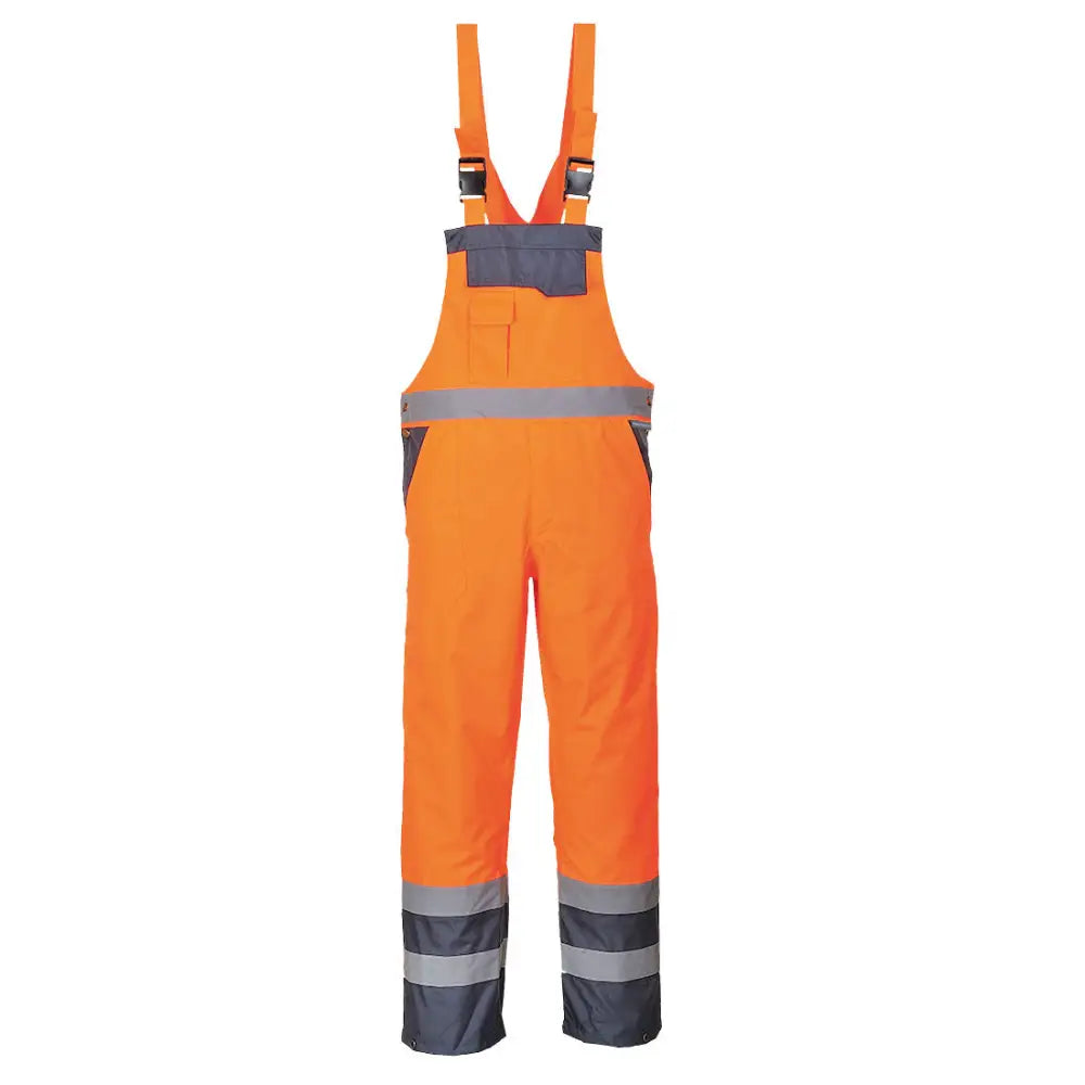 Portwest Hi-Vis Breathable Contrast Rain Bib and Brace - Orange/Navy / 4XL