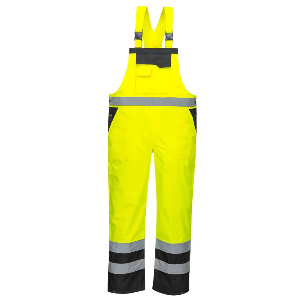 Portwest Hi-Vis Breathable Contrast Rain Bib and Brace - Yellow/Black / 4XL