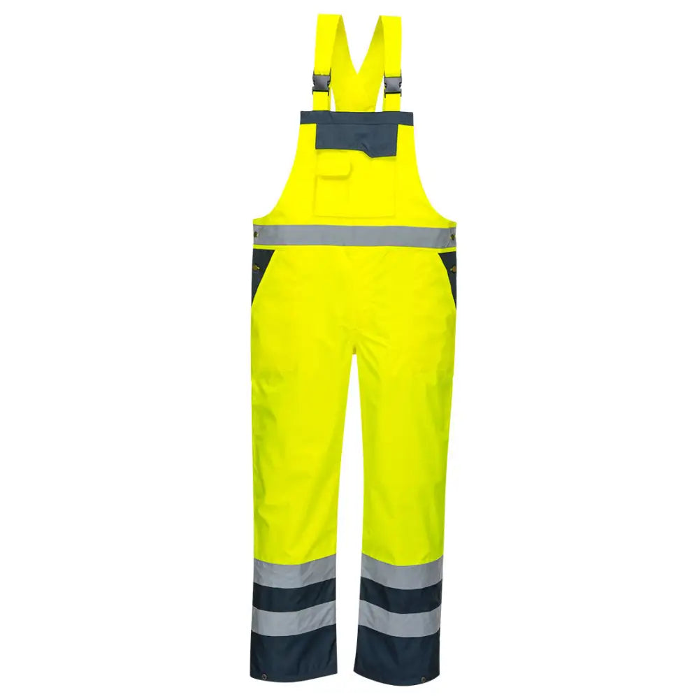 Portwest Hi-Vis Breathable Contrast Rain Bib and Brace - Yellow/Navy / 4XL