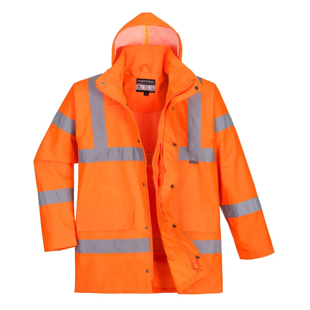 Portwest Hi-Vis Breathable Rain Traffic Jacket - Orange / L