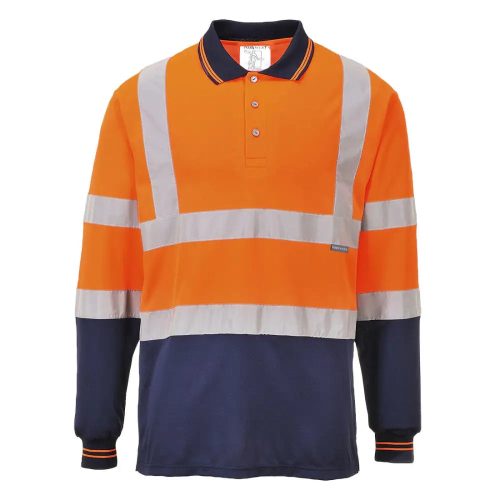 Portwest Hi-Vis Contrast Polo Shirt L/S - Orange/Navy / 4XL