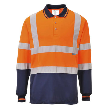 Portwest Hi-Vis Contrast Polo Shirt L/S - Orange/Navy / 4XL