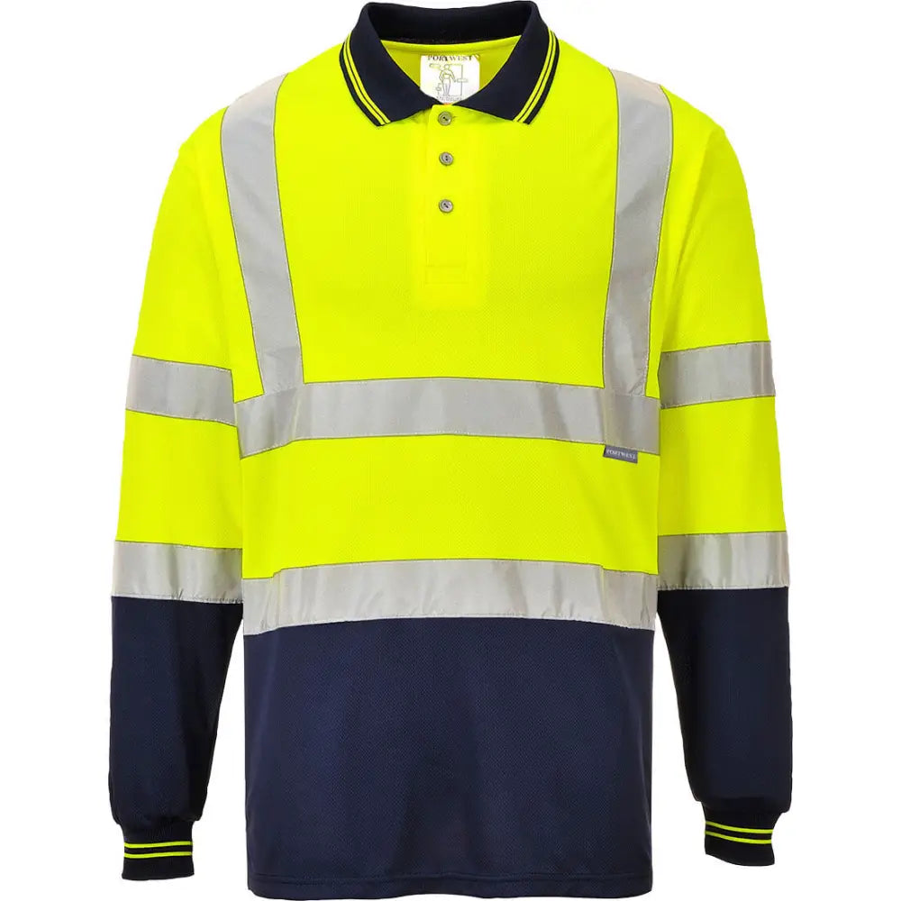 Portwest Hi-Vis Contrast Polo Shirt L/S - Yellow/Navy / 4XL