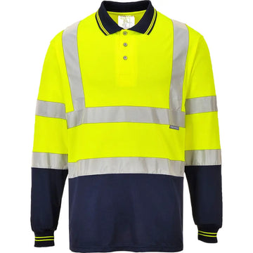Portwest Hi-Vis Contrast Polo Shirt L/S - Yellow/Navy / 4XL