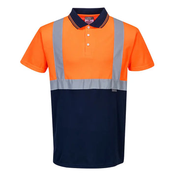 Portwest Hi-Vis Contrast Polo Shirt S/S - Orange/Navy / 4XL