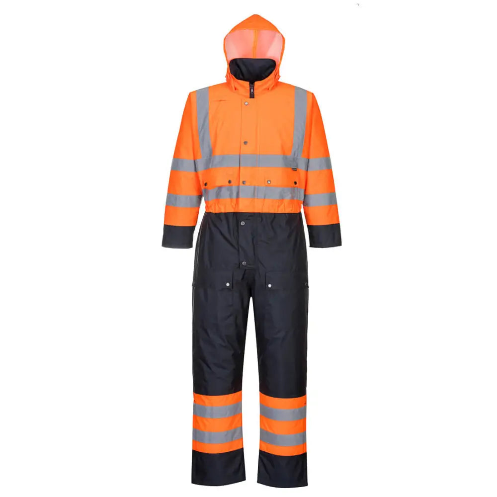 Portwest Hi-Vis Contrast Winter Coverall - Orange/Navy / 4XL