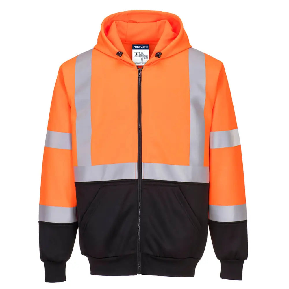 Portwest Hi-Vis Contrast Zipped Hoodie - Orange/Black / 4XL