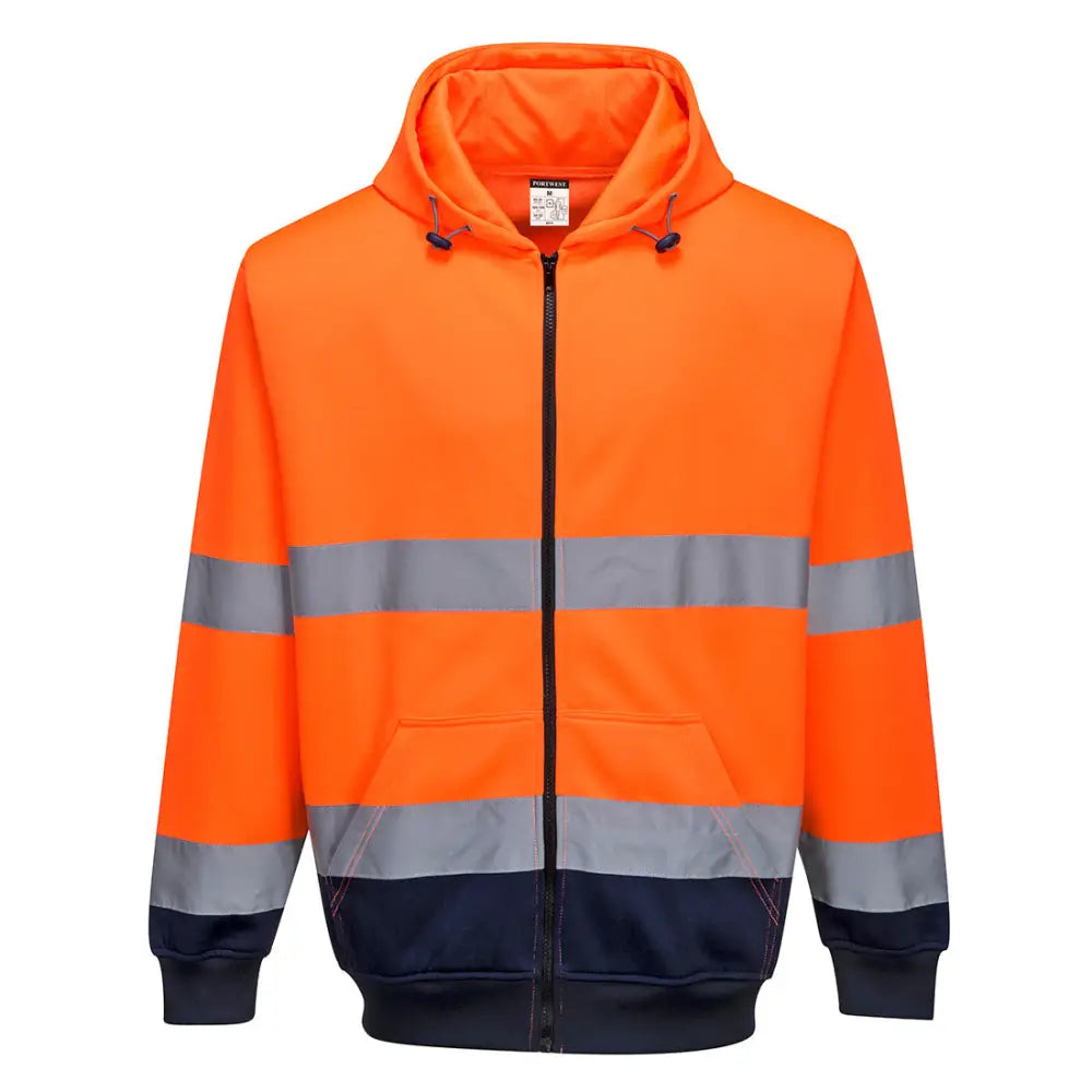 Portwest Hi-Vis Contrast Zipped Hoodie - Orange/Navy / L