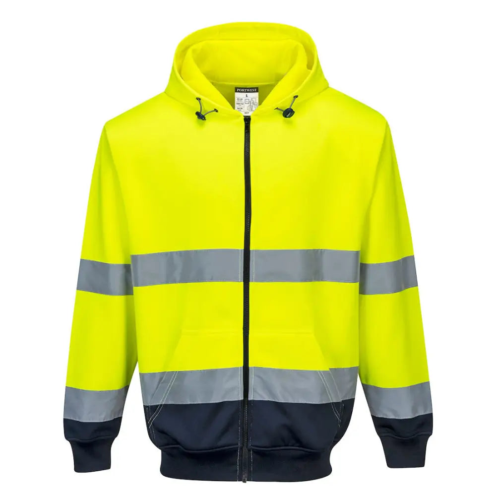 Portwest Hi-Vis Contrast Zipped Hoodie - Yellow/Navy / L