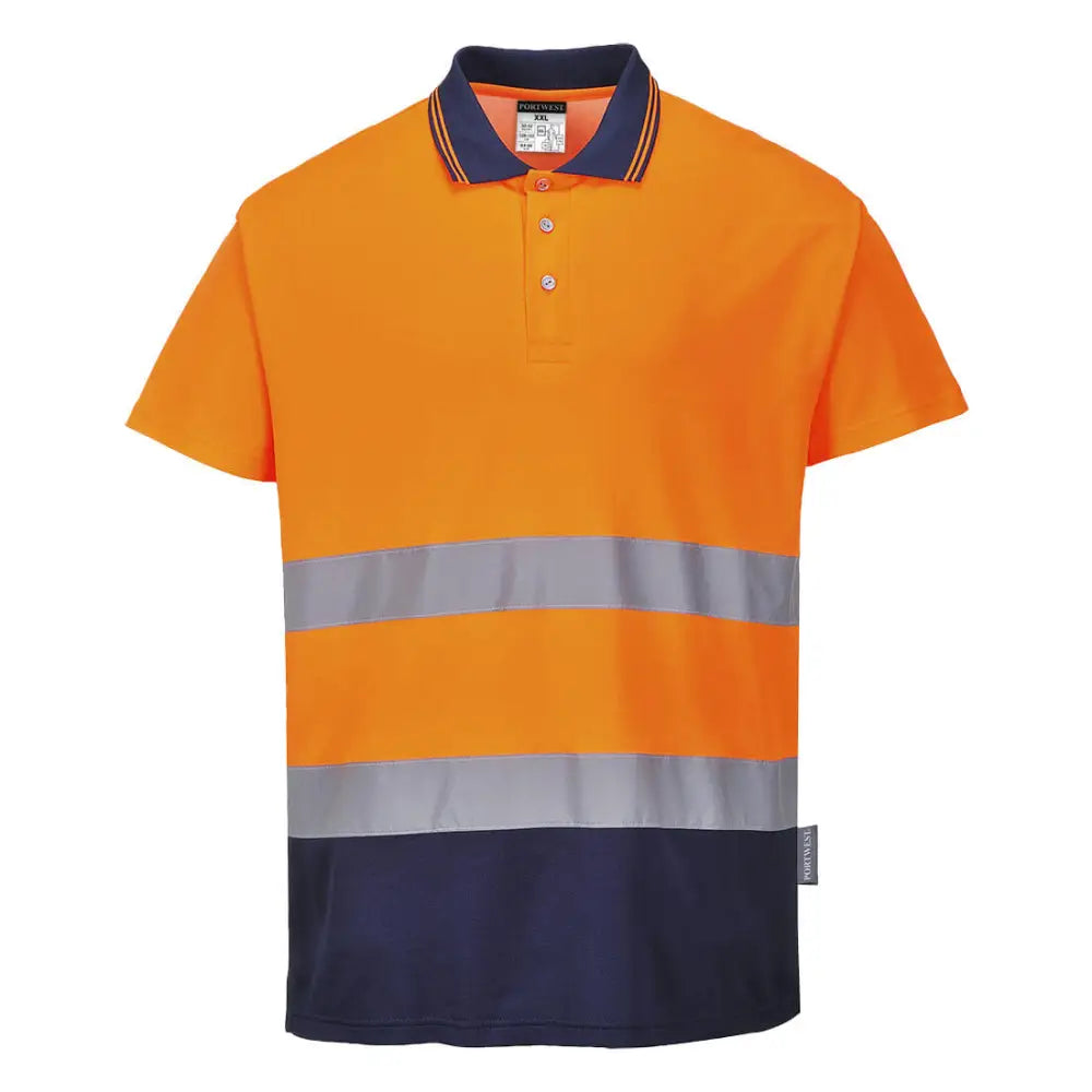 Portwest Hi-Vis Cotton Comfort Contrast Polo Shirt S/S - Orange/Navy / 4XL