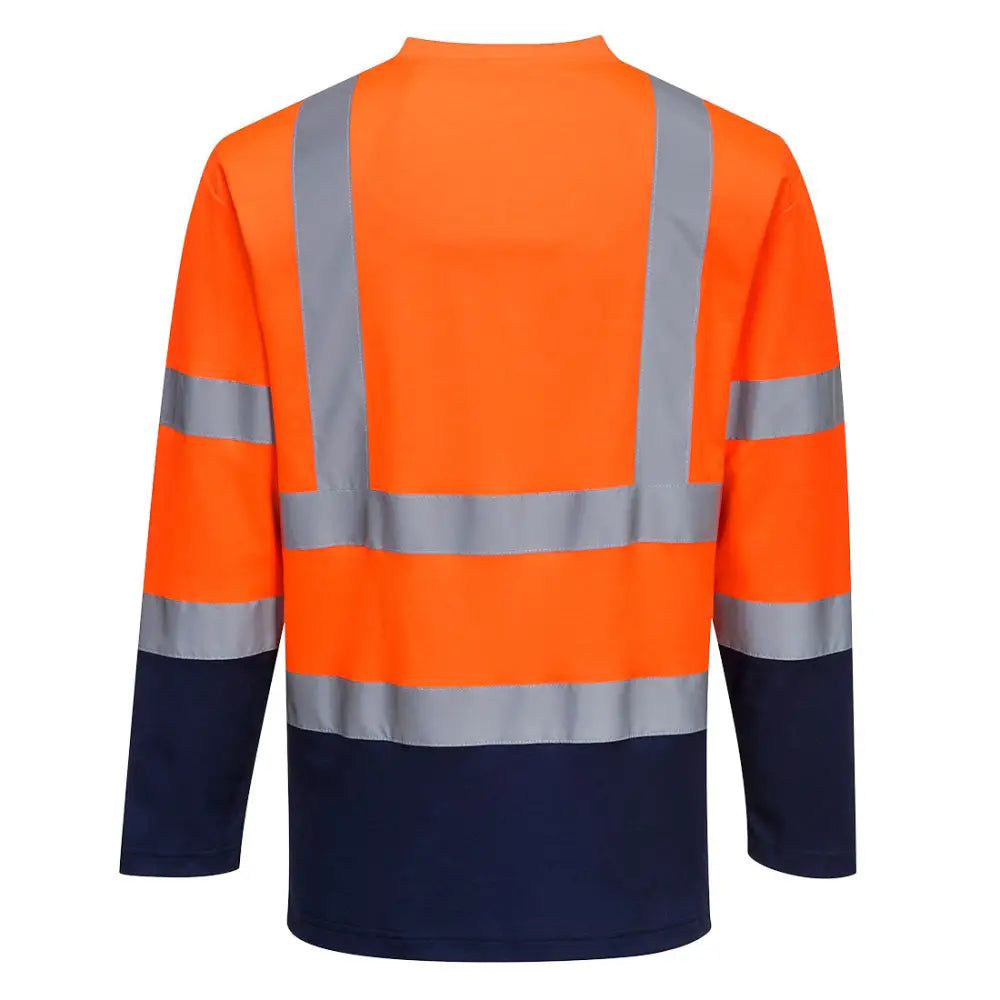 Portwest Hi-Vis Cotton Comfort Contrast T-Shirt L/S - Orange/Navy / L