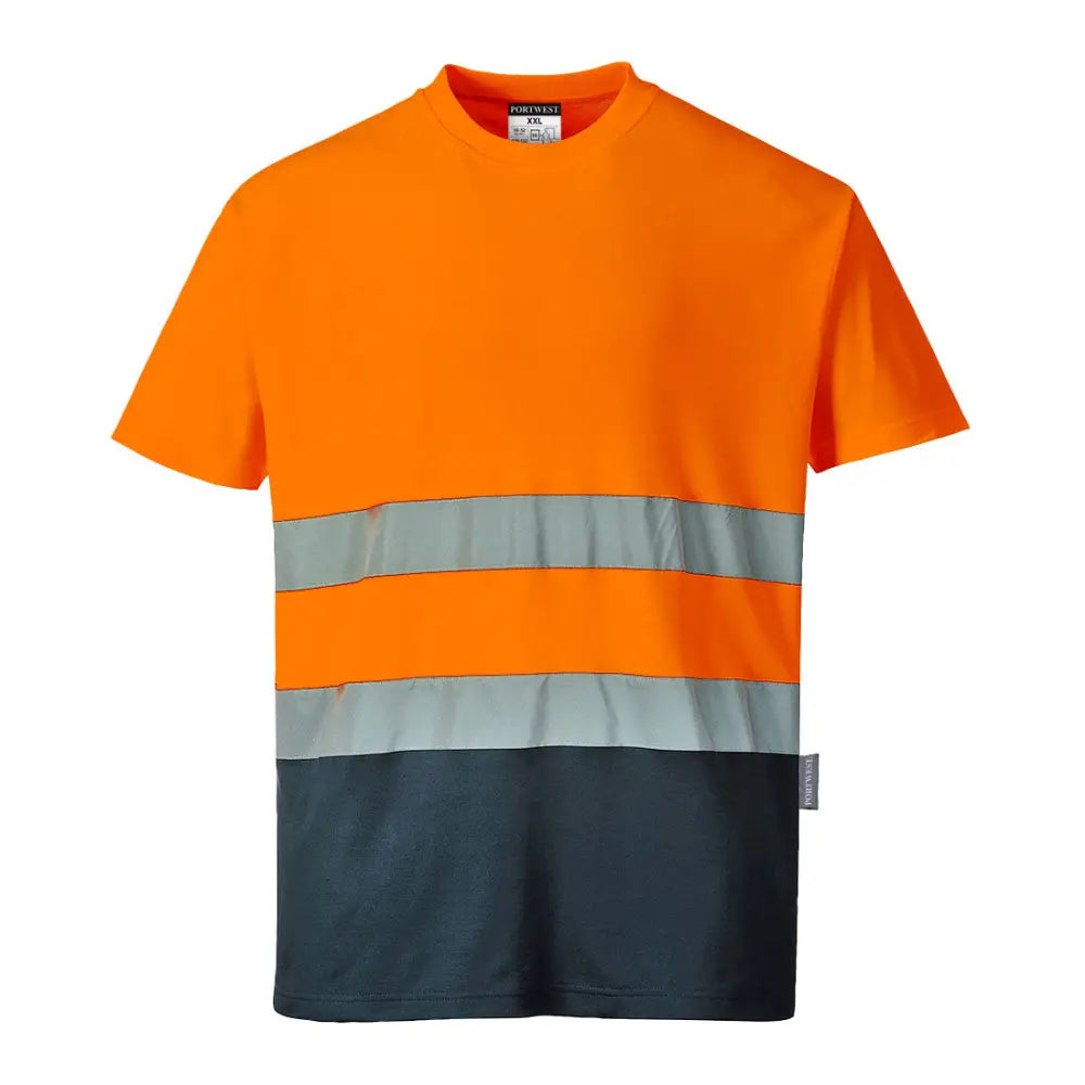 Portwest Hi-Vis Cotton Comfort Contrast T-Shirt S/S - Orange/Navy / 4XL