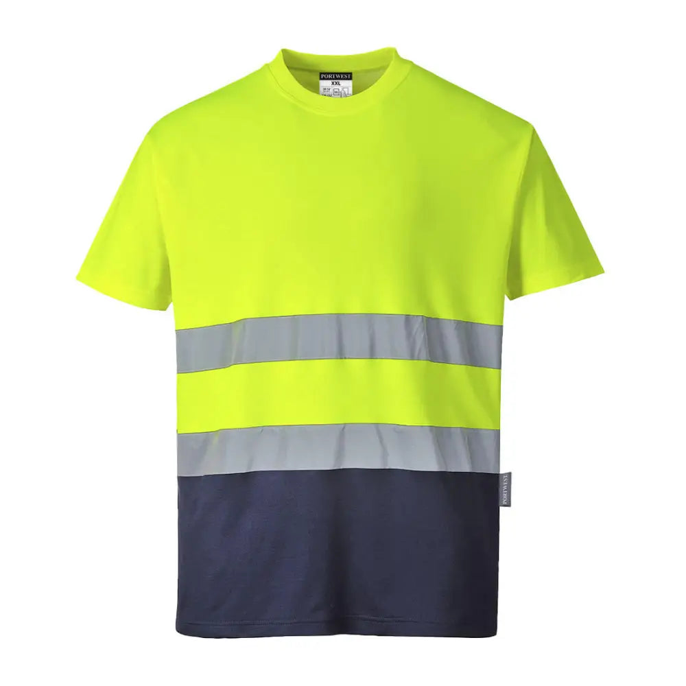 Portwest Hi-Vis Cotton Comfort Contrast T-Shirt S/S - Yellow/Navy / 4XL
