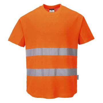 Portwest Hi-Vis Cotton Comfort Mesh Insert T-Shirt S/S - Orange / L