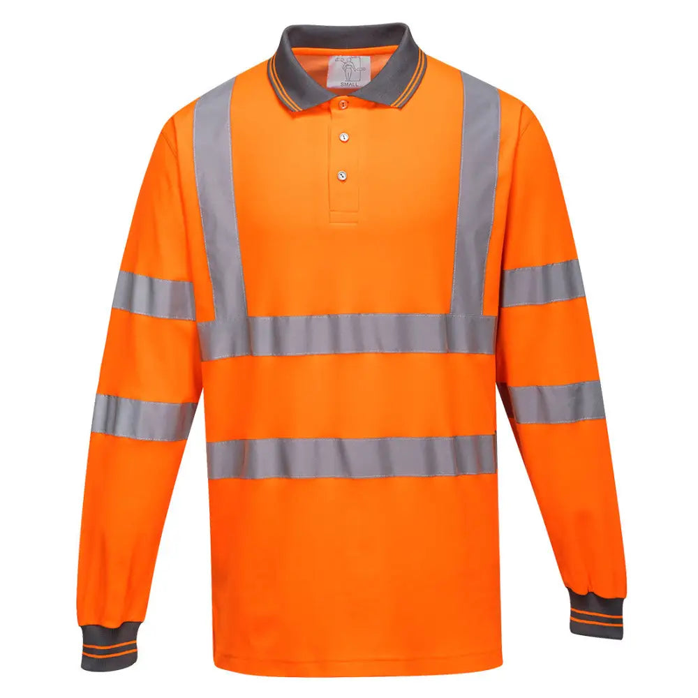Portwest Hi-Vis Cotton Comfort Polo Shirt L/S - Orange / L