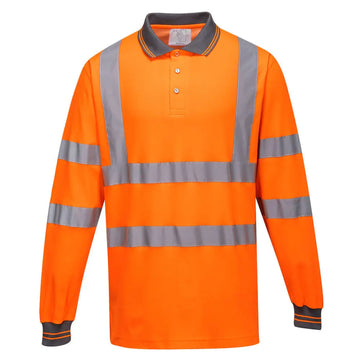 Portwest Hi-Vis Cotton Comfort Polo Shirt L/S - Orange / L
