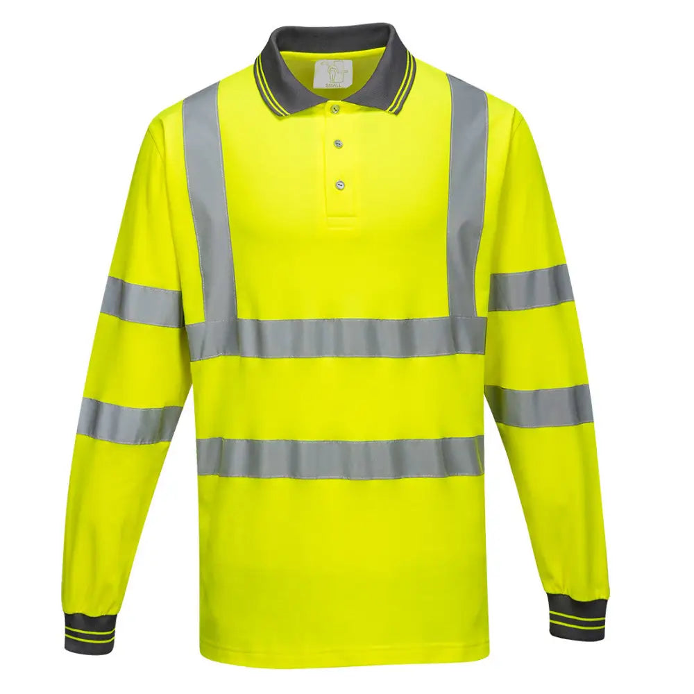 Portwest Hi-Vis Cotton Comfort Polo Shirt L/S - Yellow / L