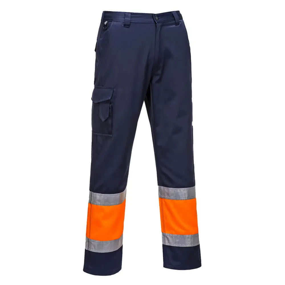 Portwest Hi-Vis Lightweight Contrast Class 1 Service Trousers - Orange/Navy / L