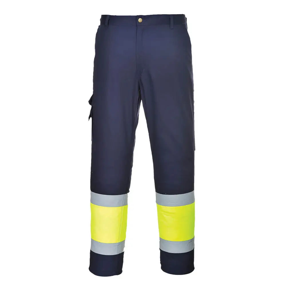 Portwest Hi-Vis Lightweight Contrast Class 1 Service Trousers - Yellow/Navy / L