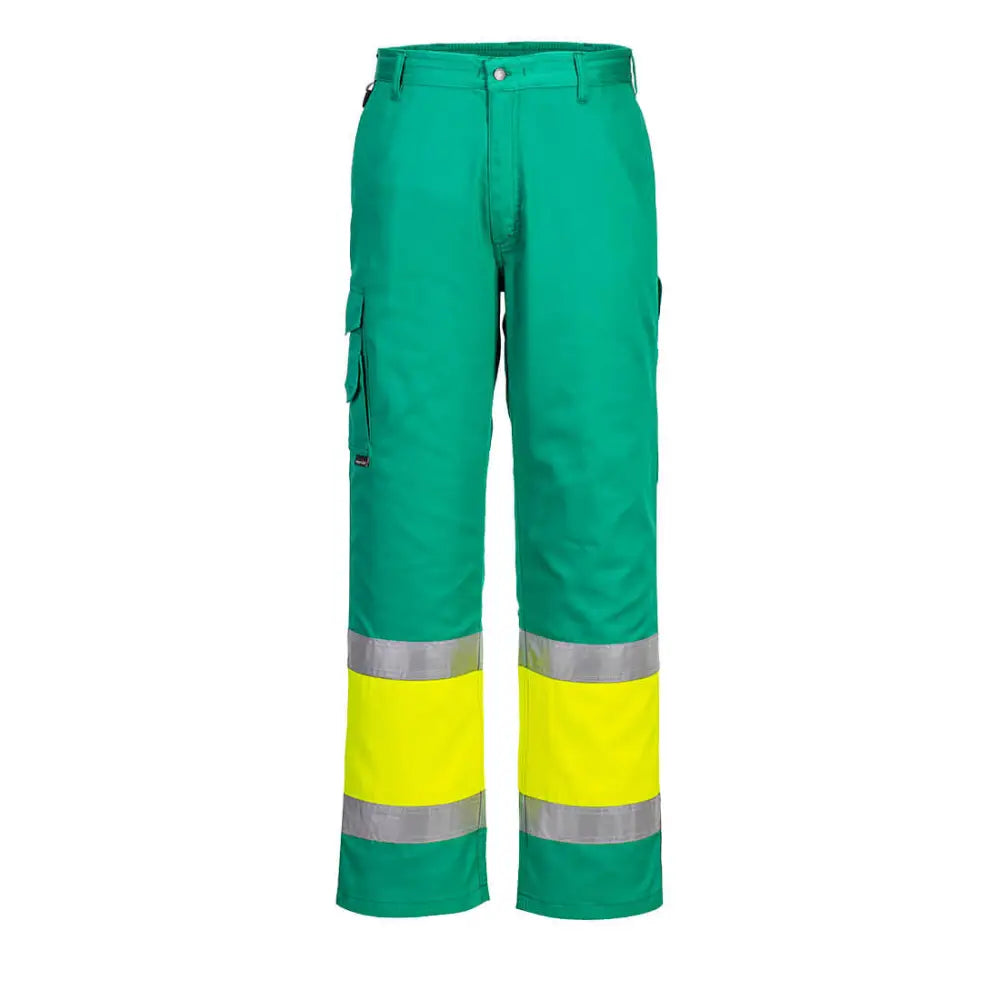 Portwest Hi-Vis Lightweight Contrast Class 1 Service Trousers - Yellow/Teal / L