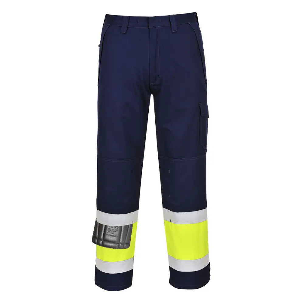 Portwest Hi-Vis Modaflame Trousers - Yellow/Navy Tall / L