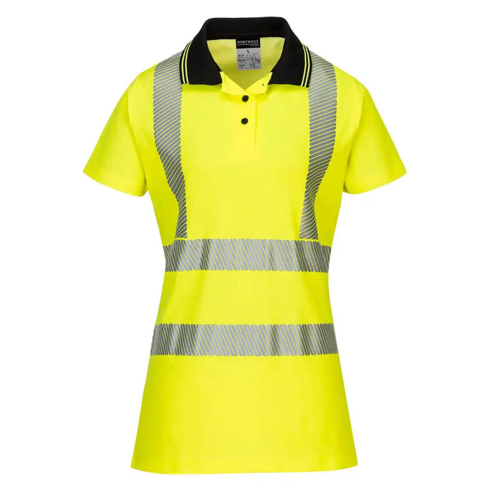 Portwest Hi-Vis Women’s Cotton Comfort Pro Polo Shirt S/S - Yellow/Black / L