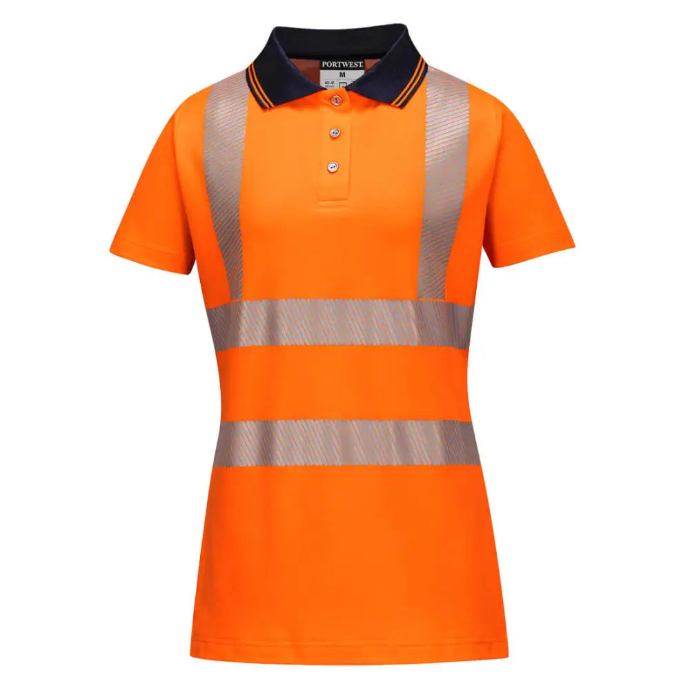 Portwest Hi-Vis Women’s Cotton Comfort Pro Polo Shirt S/S - Orange/Black / L