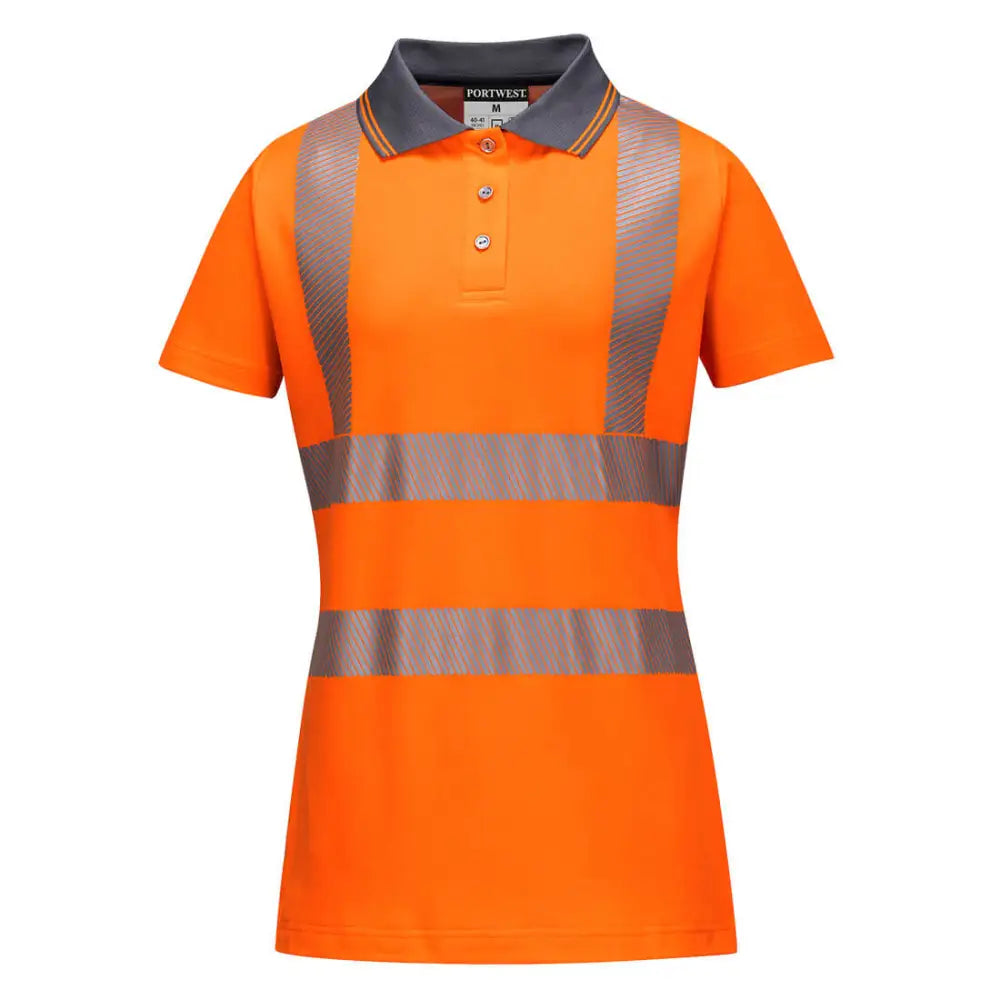 Portwest Hi-Vis Women’s Cotton Comfort Pro Polo Shirt S/S - Orange/Grey / L