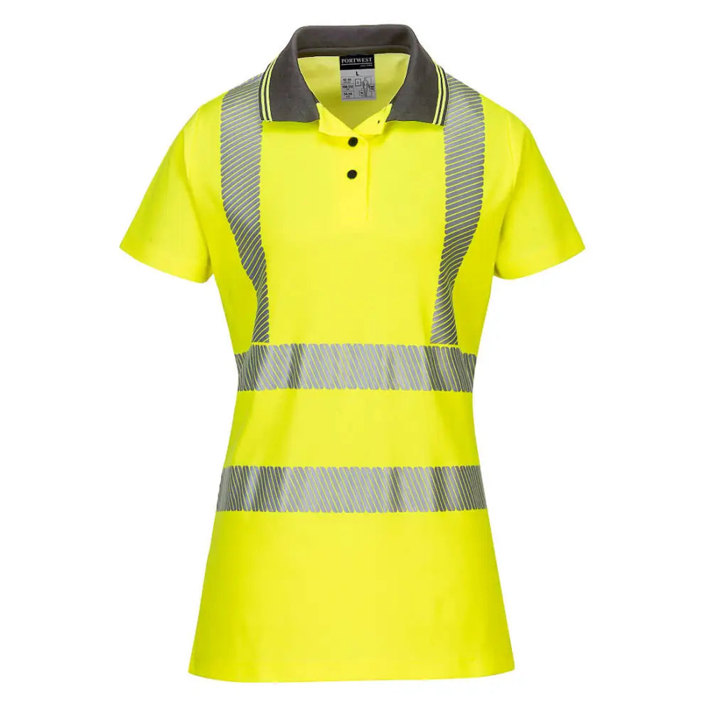 Portwest Hi-Vis Women’s Cotton Comfort Pro Polo Shirt S/S - Yellow/Grey / L