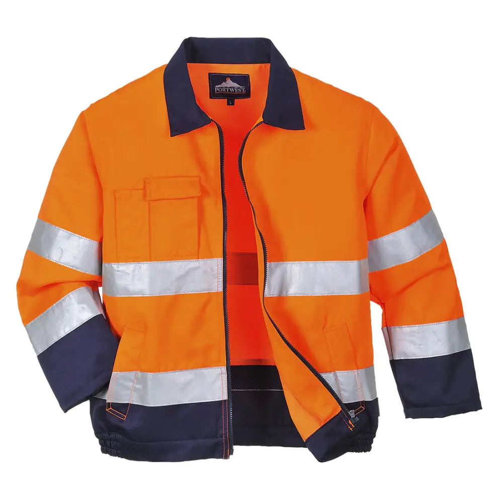 Portwest Madrid Hi-Vis Contrast Bomber Jacket - Orange/Navy / L