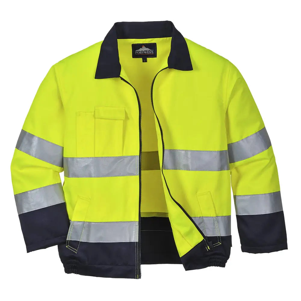 Portwest Madrid Hi-Vis Contrast Bomber Jacket - Yellow/Navy / L