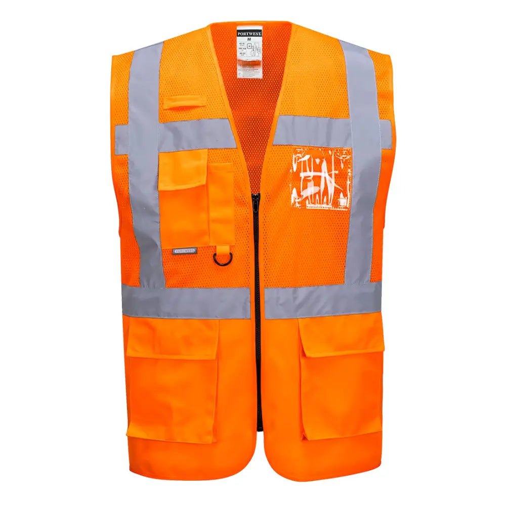 Portwest Madrid Hi-Vis Half Mesh Executive Vest - Orange / L