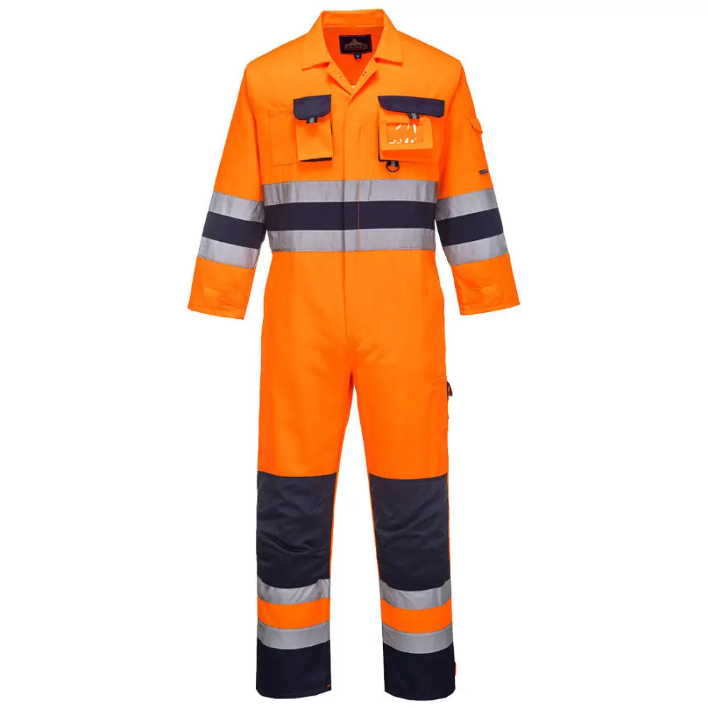 Portwest Nantes Hi-Vis Contrast Work Coverall - Orange/Navy / L