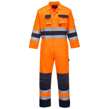 Portwest Nantes Hi-Vis Contrast Work Coverall - Orange/Navy / L