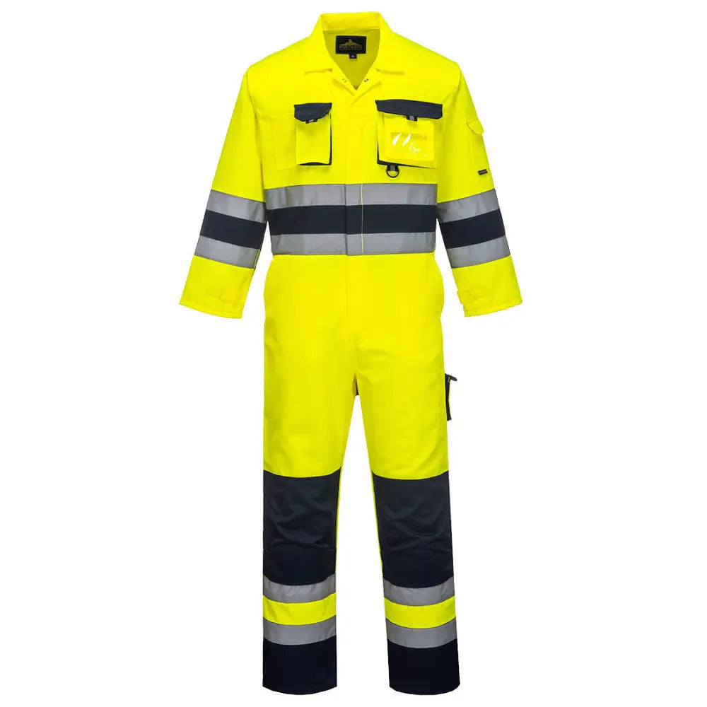 Portwest Nantes Hi-Vis Contrast Work Coverall - Yellow/Navy / L